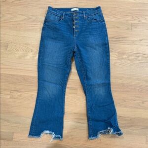 LOFT Dark Blue Flare Jeans with Frayed Hem